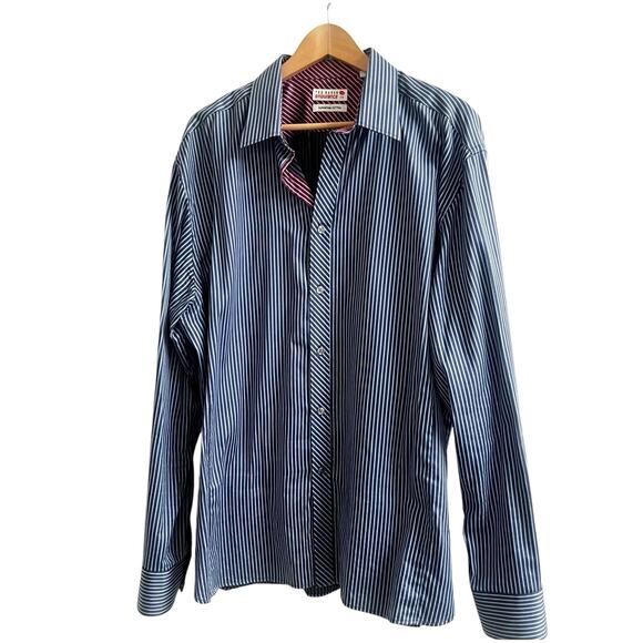 Ted Baker Endurance Blue Stripe French Cuff Superfine Cotton Dress Shirt 17.5 - Picture 1 of 11